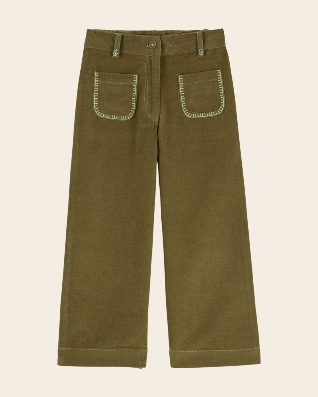 Pantalon - Poches brodées velours vert
