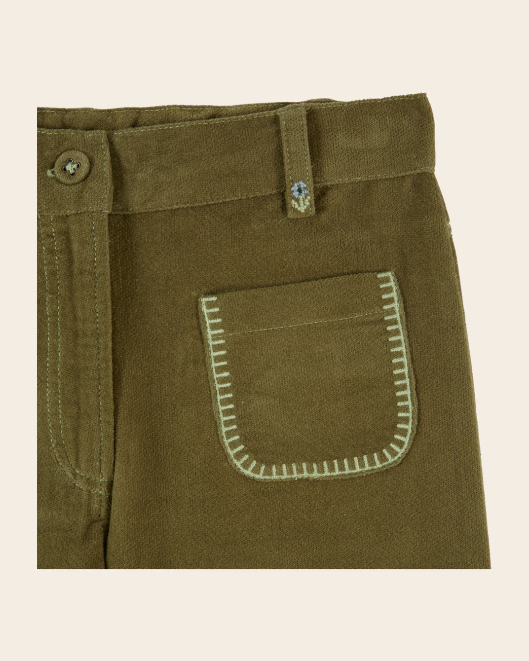 Pantalon - Poches brodées velours vert