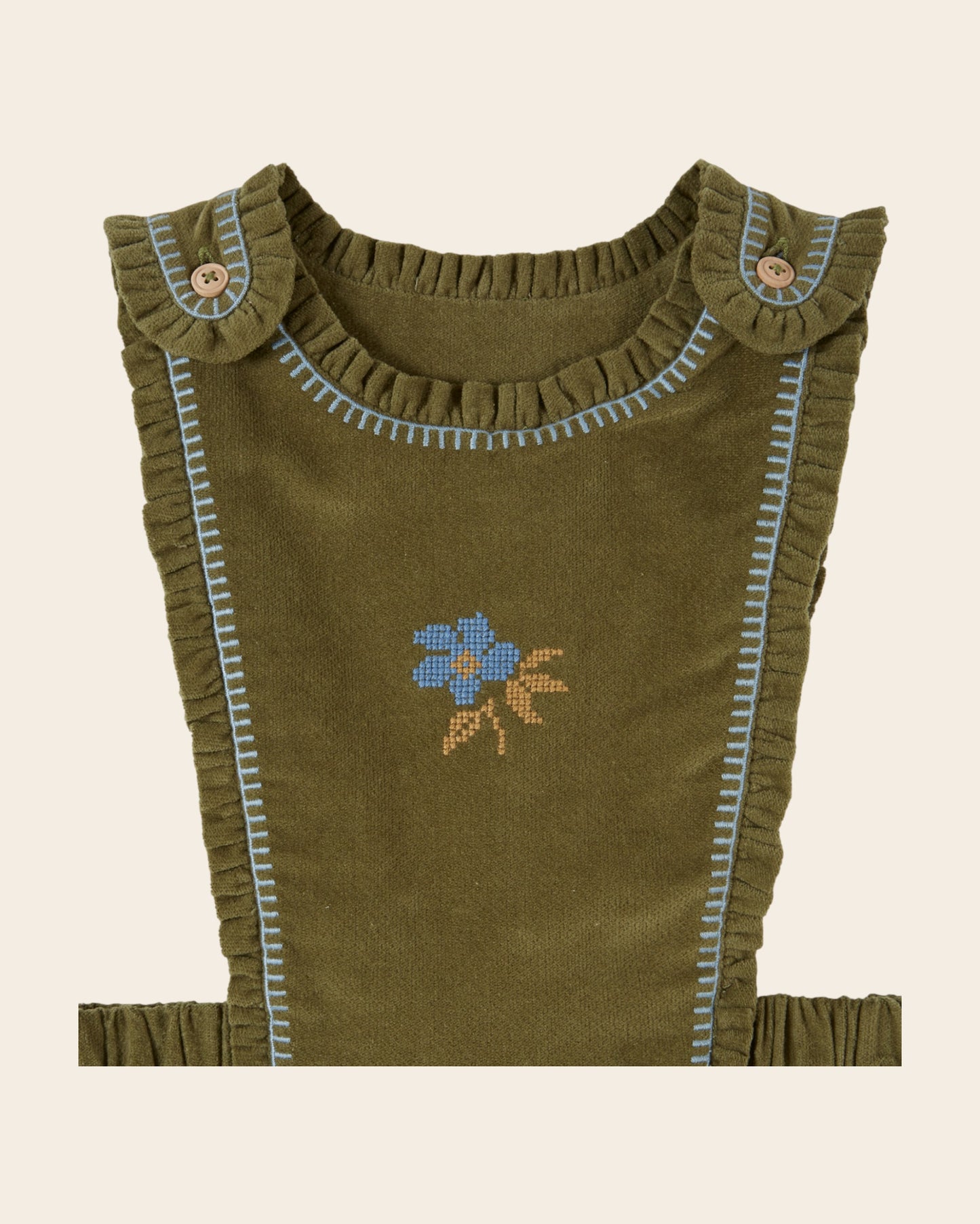 Robe tablier - Brodée velours vert