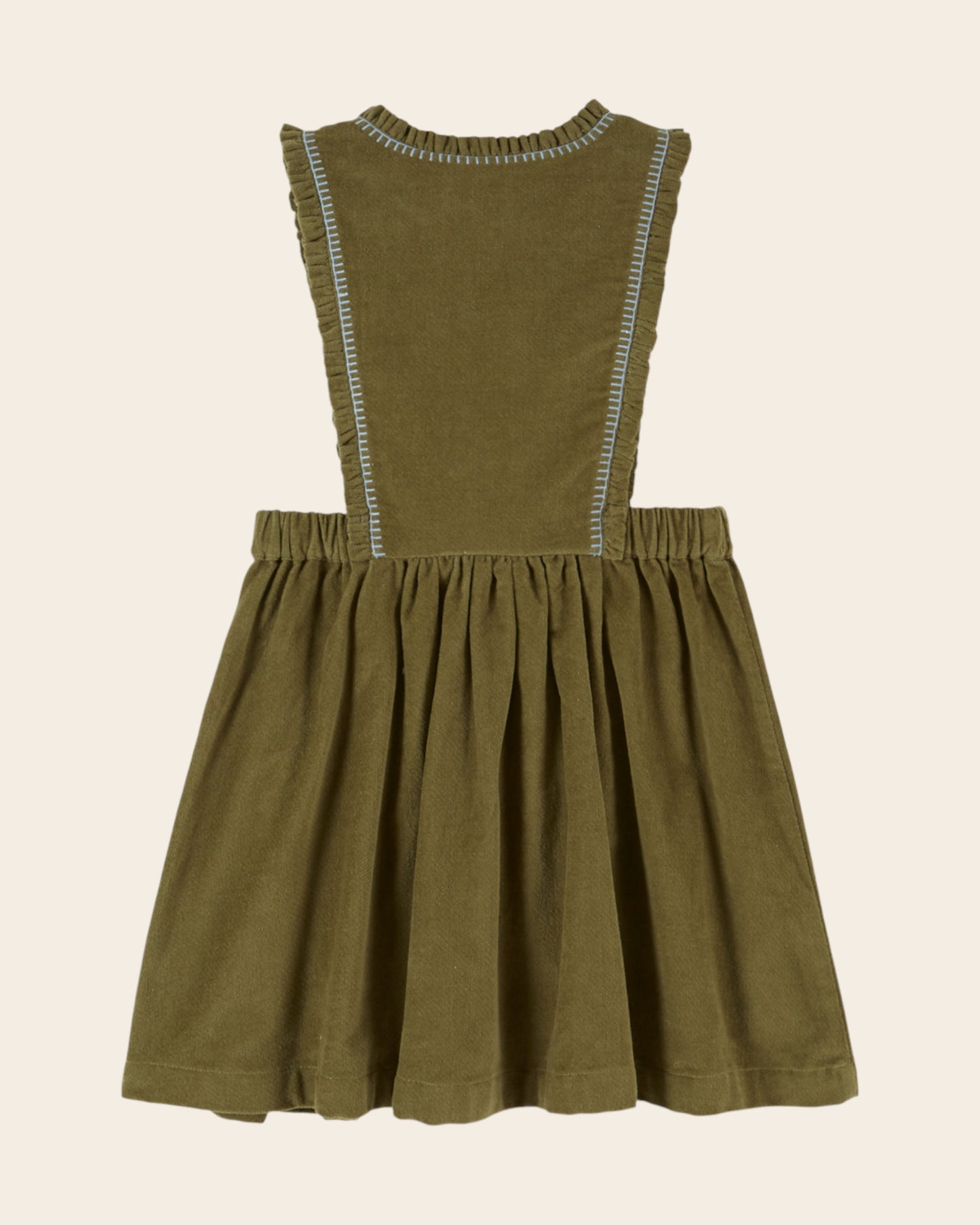 Robe tablier - Brodée velours vert