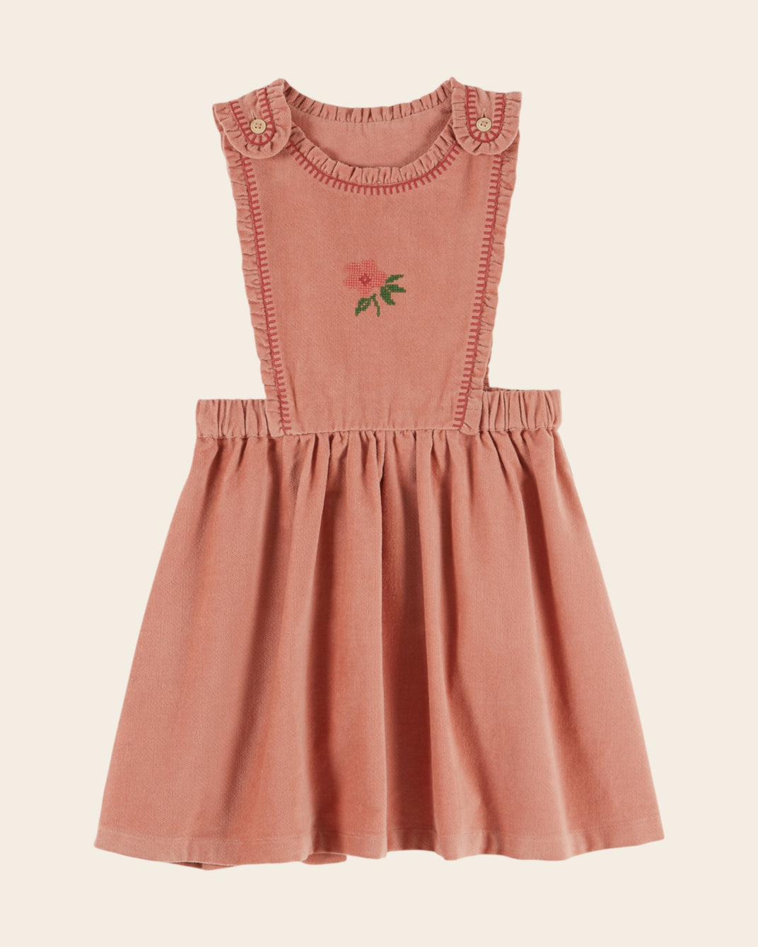 Robe tablier - Brodée velours rose