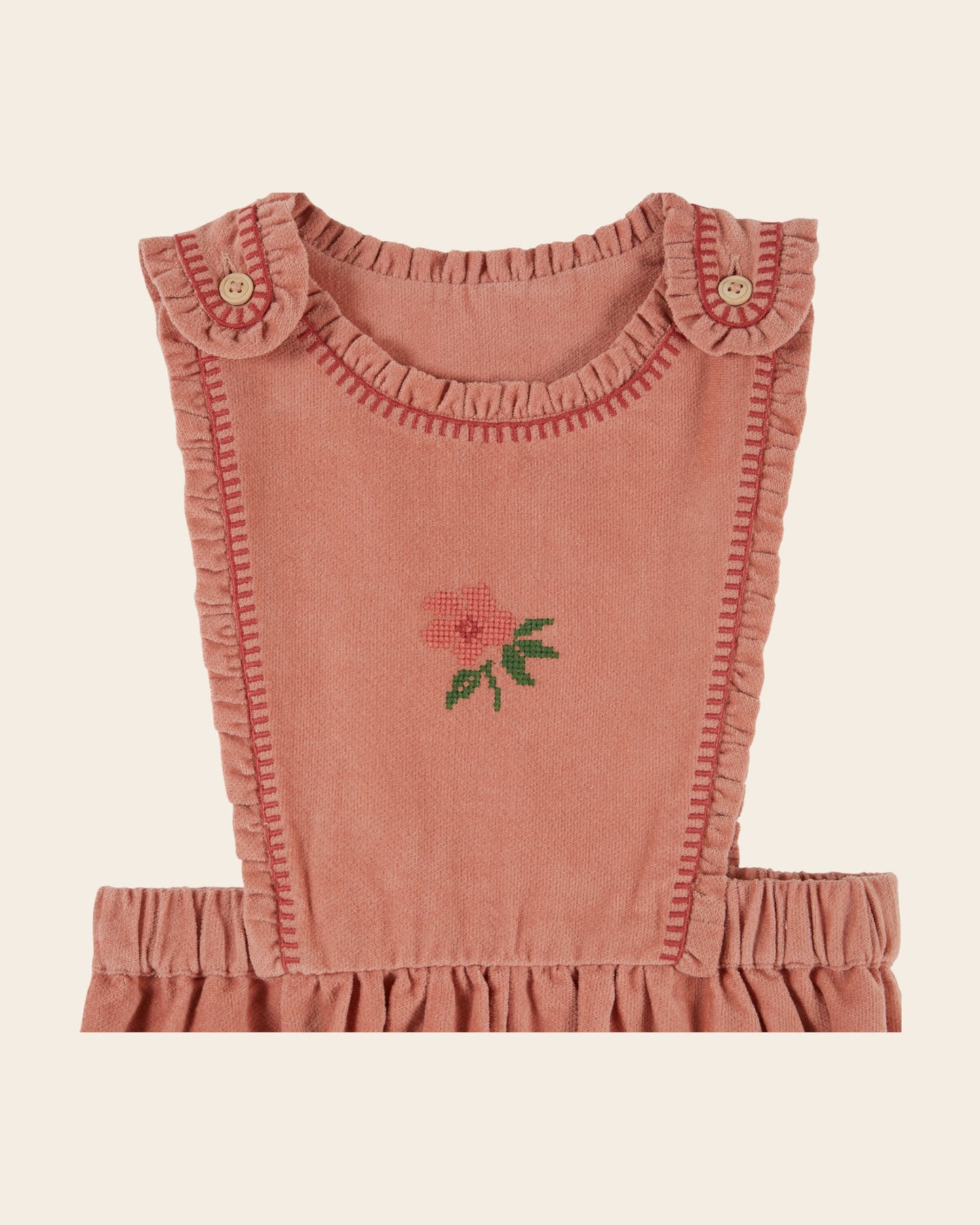 Robe tablier - Brodée velours rose