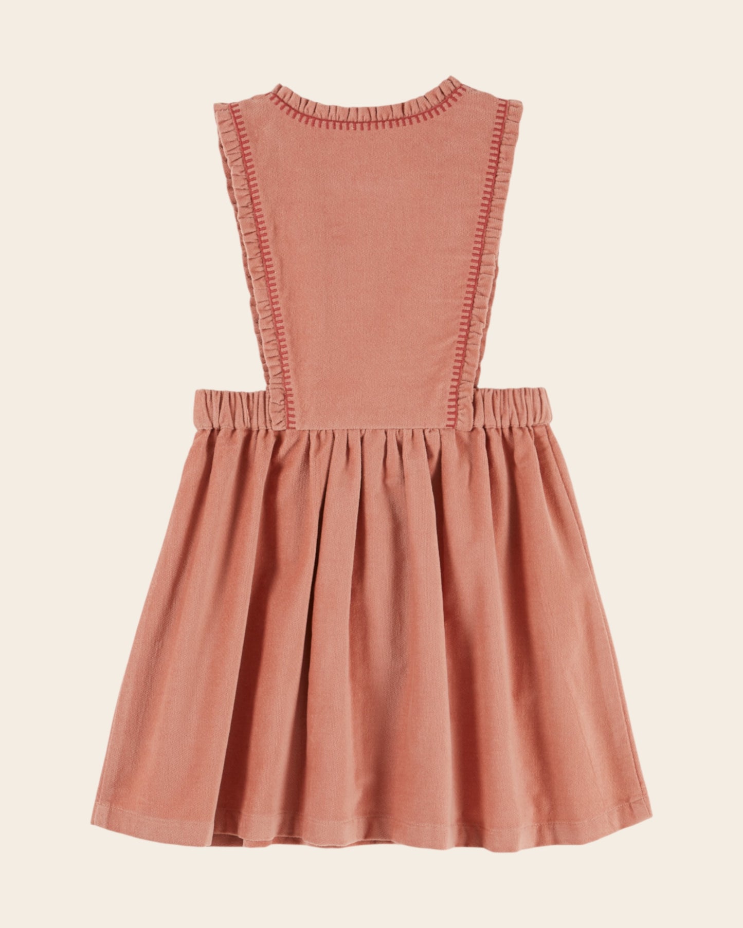 Robe tablier - Brodée velours rose