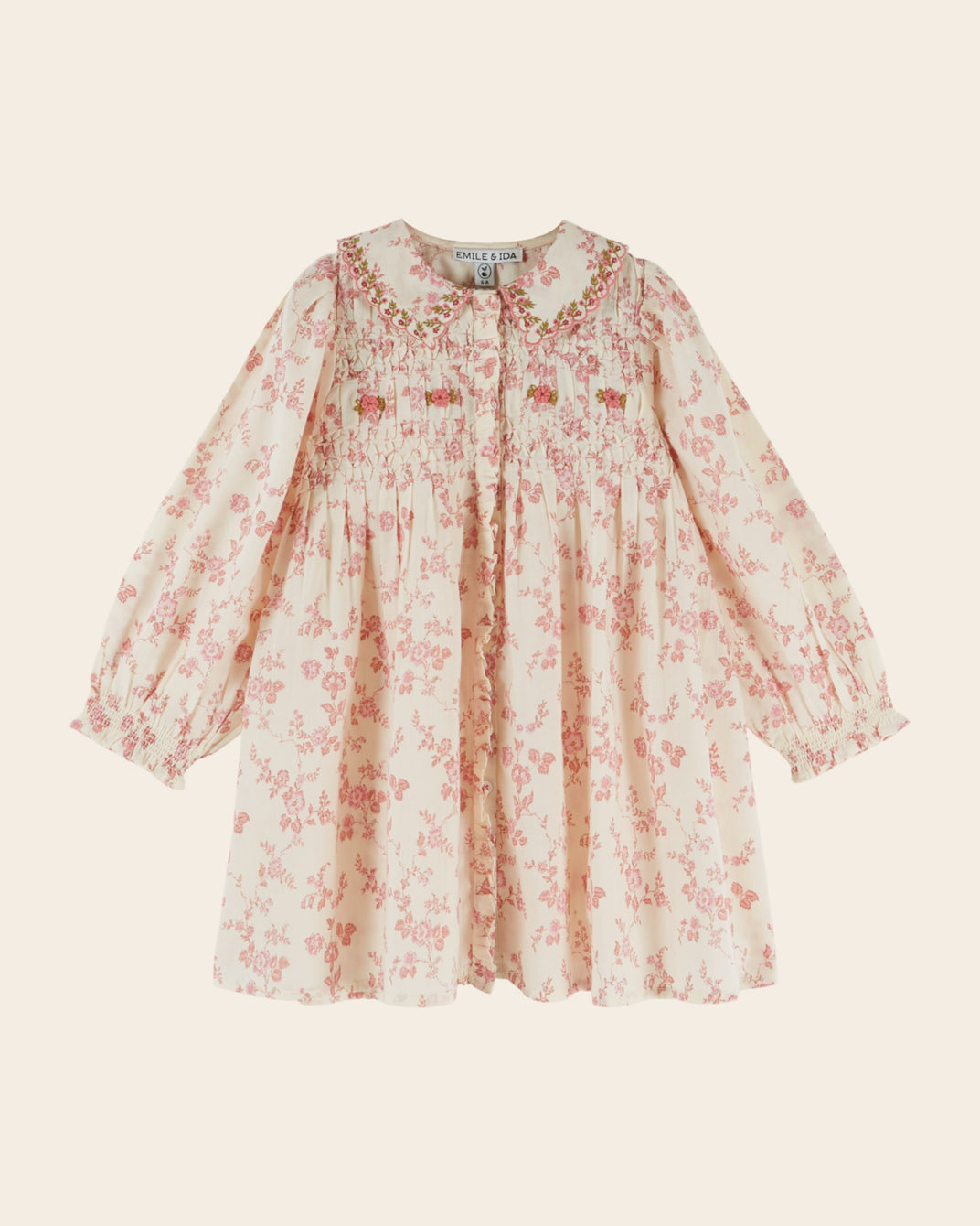 Robe - Smockée fleuri écru et rose