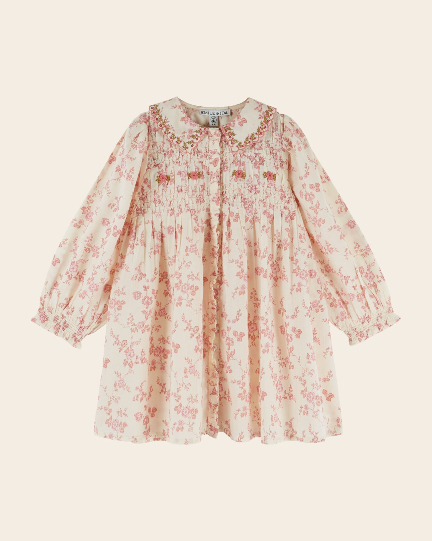Robe - Smockée fleuri écru et rose