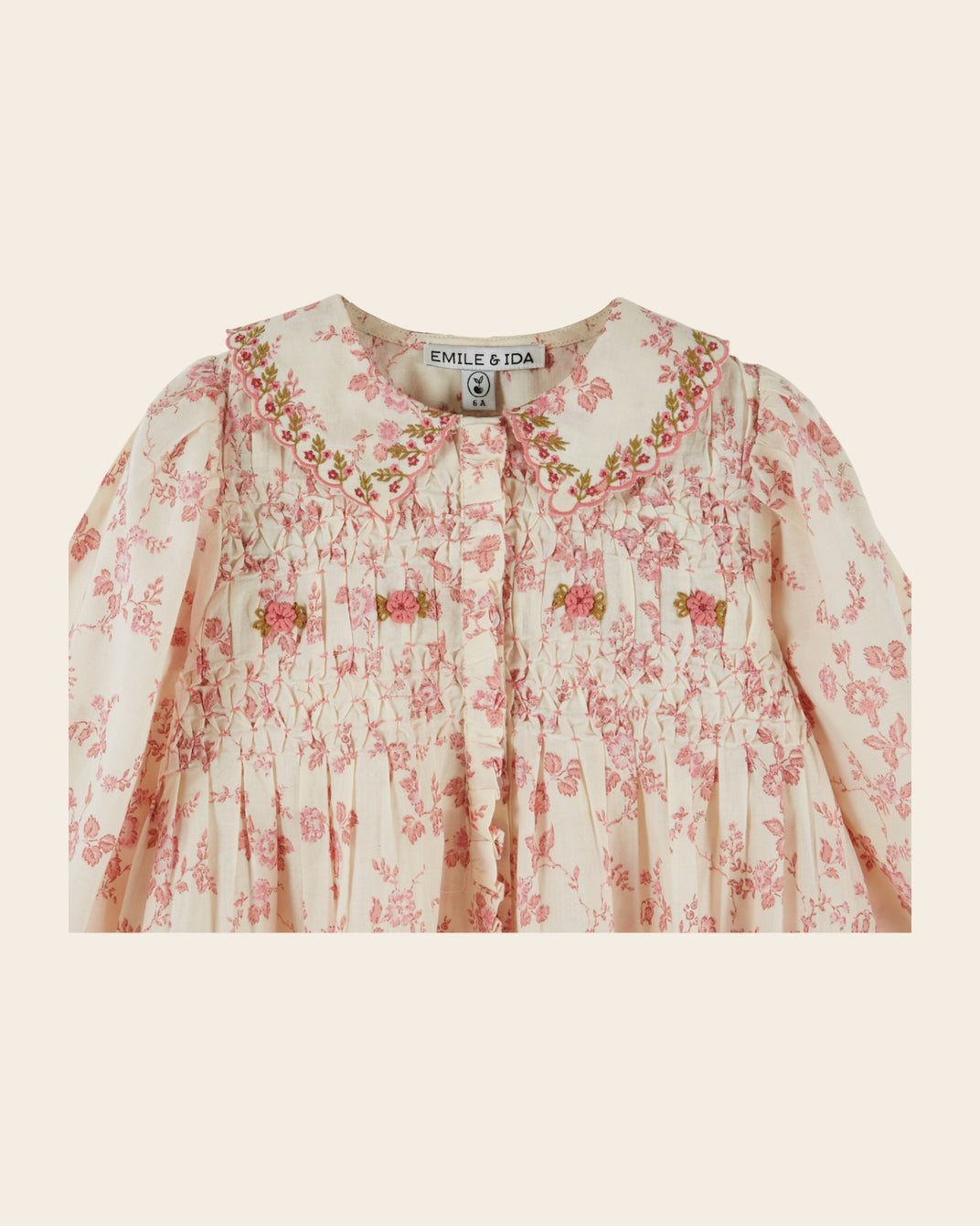 Robe - Smockée fleuri écru et rose