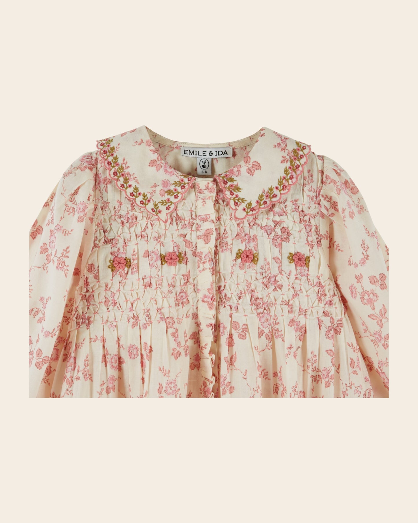 Robe - Smockée fleuri écru et rose