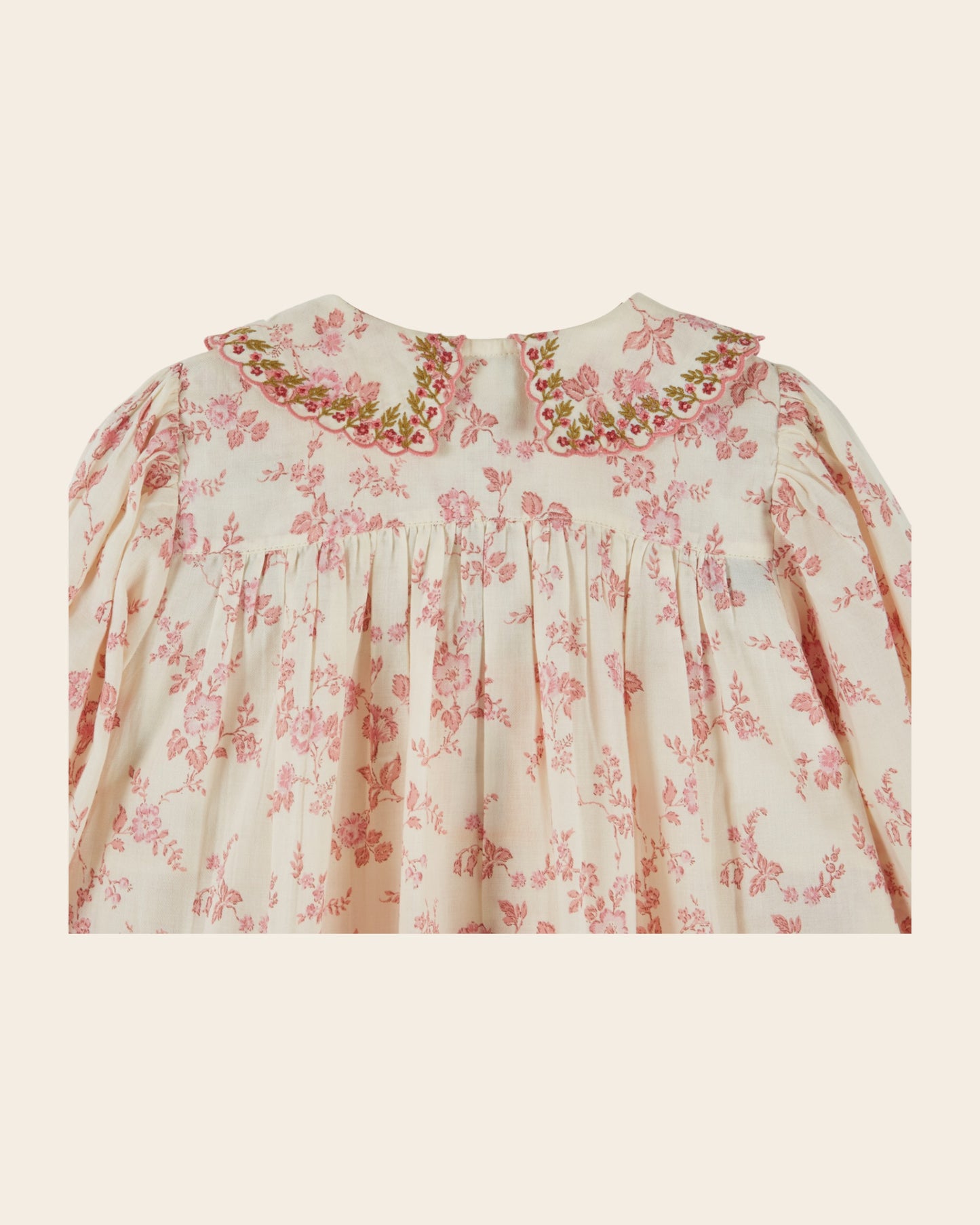 Robe - Smockée fleuri écru et rose