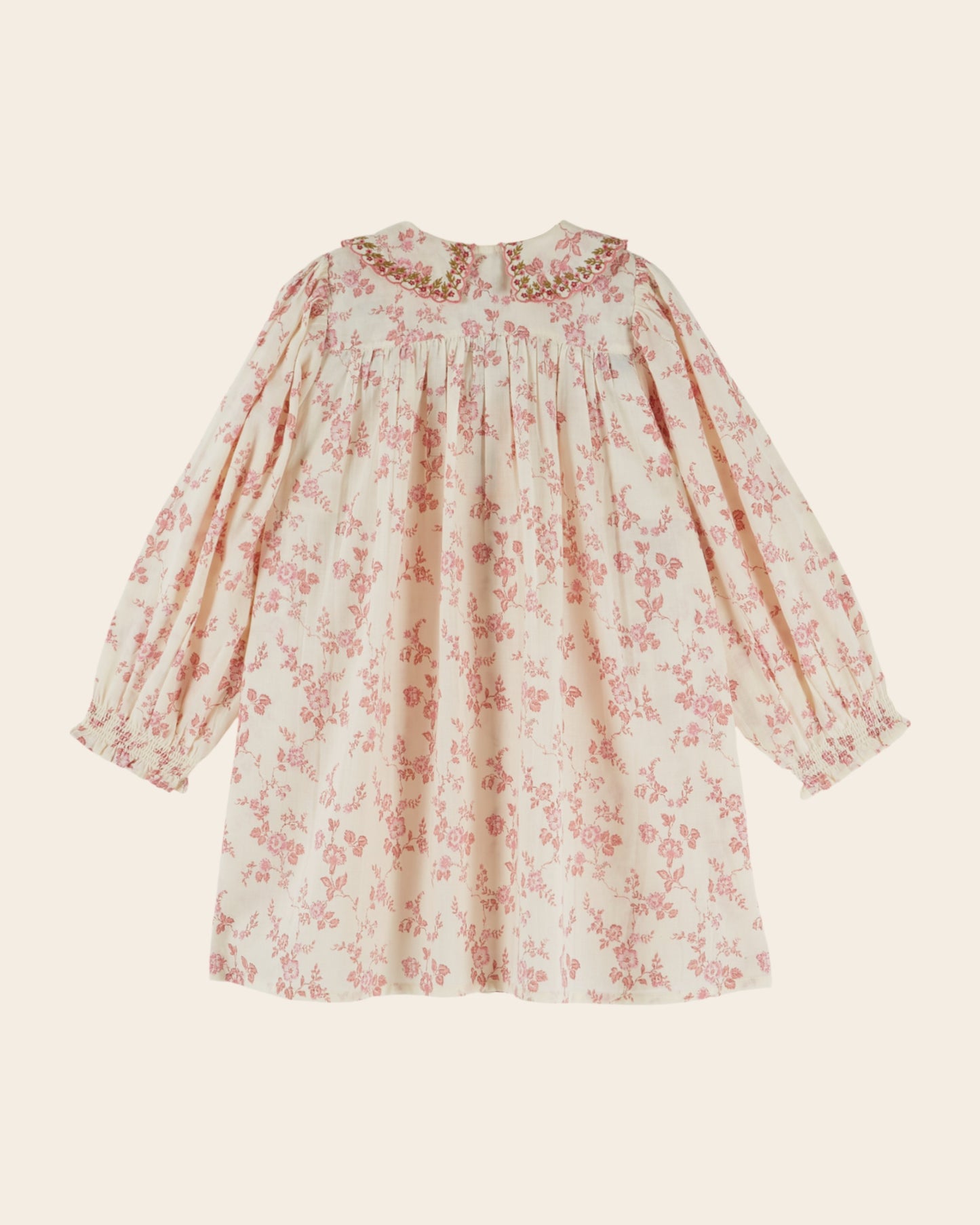 Robe - Smockée fleuri écru et rose