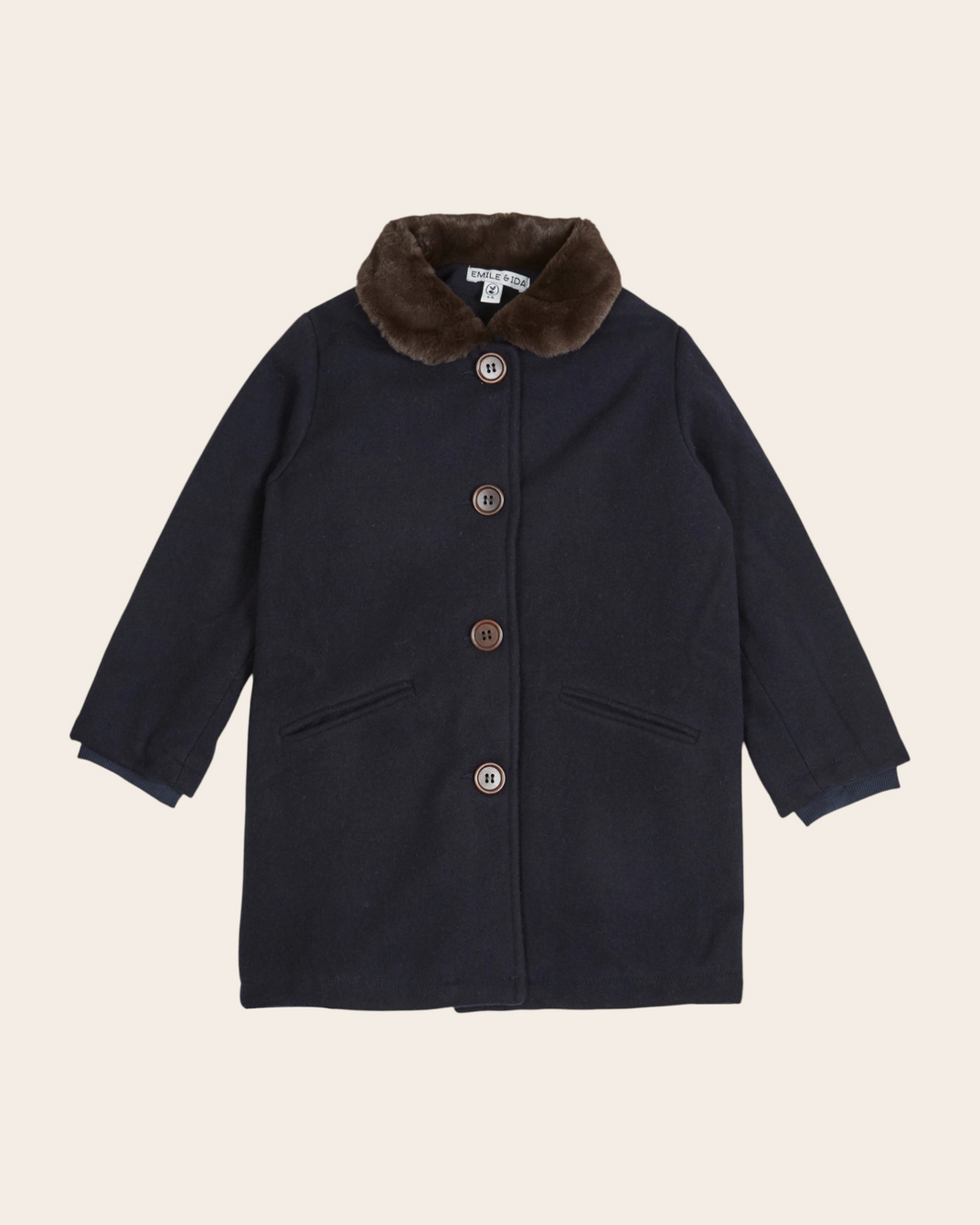 Manteau - Col fourrure laine marine