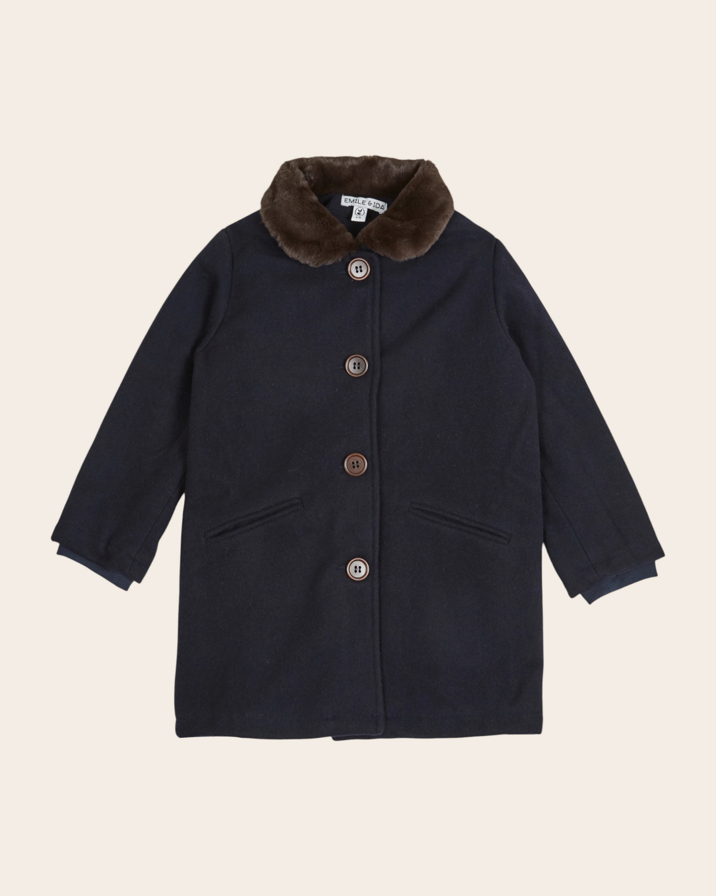 Manteau - Col fourrure laine marine