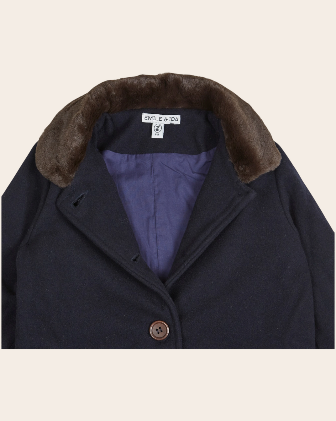 Manteau - Col fourrure laine marine