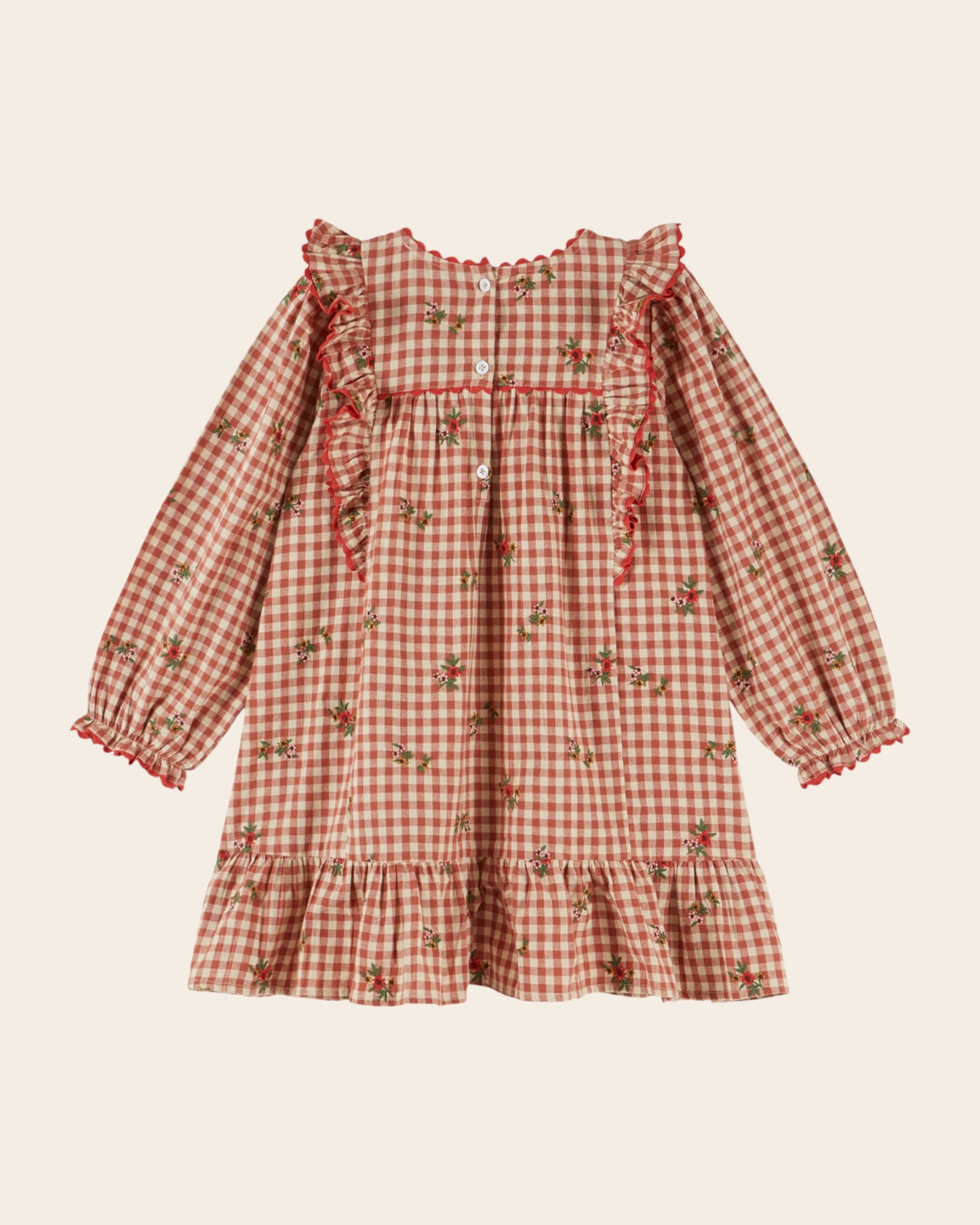 Robe - Volantée brodée vichy terracotta