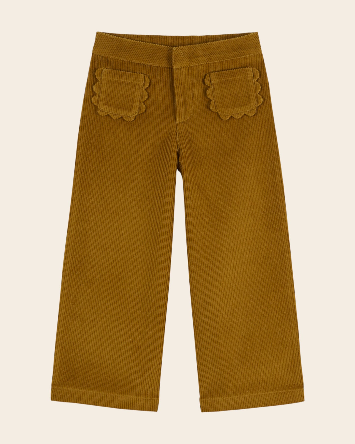 Pantalon - Velours poches fleurs vert