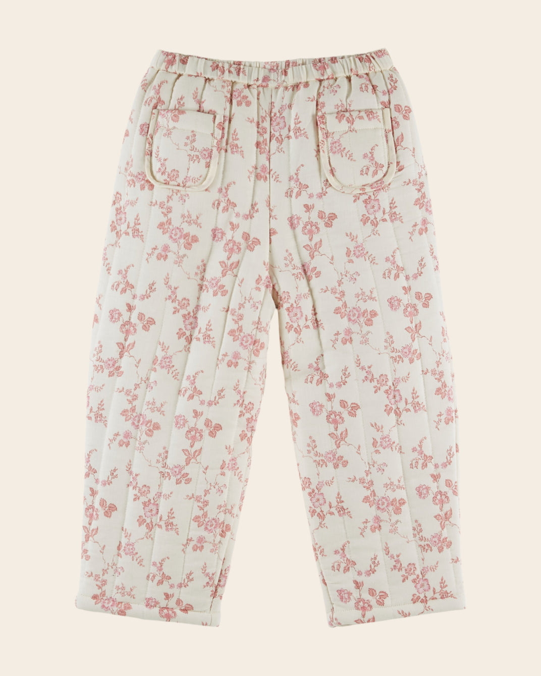 Pantalon - Matelassé fleuri rose et écru