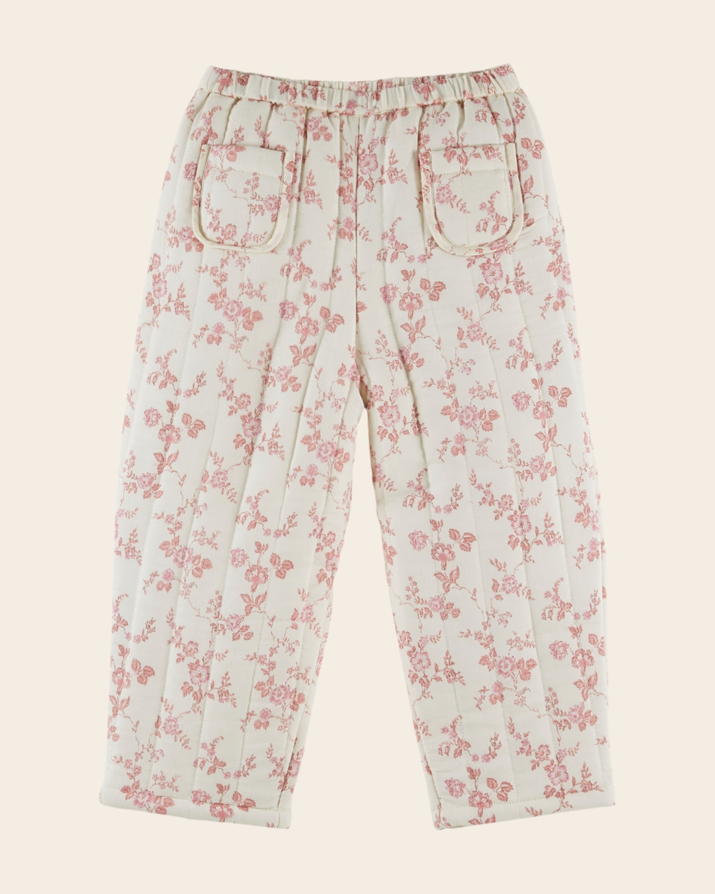 Pantalon - Matelassé fleuri rose et écru
