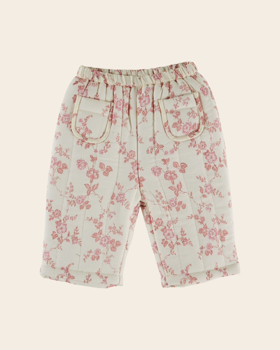 Pantalon - Matelassé fleuri rose et écru