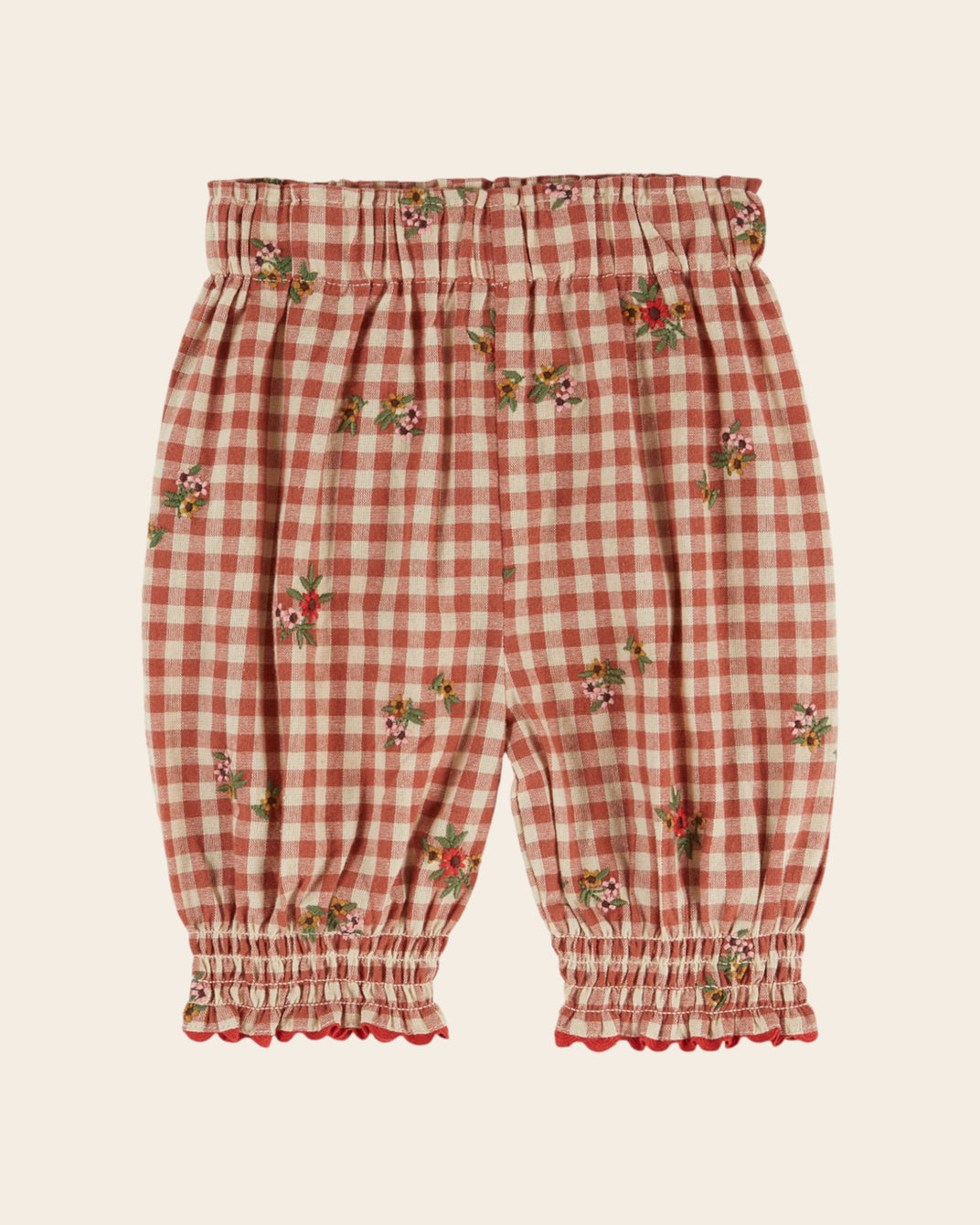 Pantalon bébé - Brodé vichy terracotta