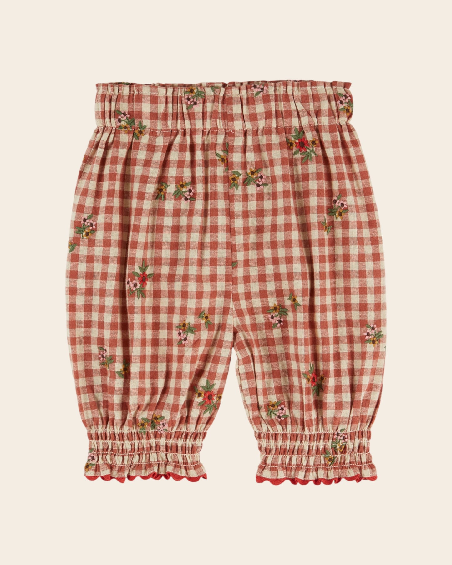 Pantalon bébé - Brodé vichy terracotta