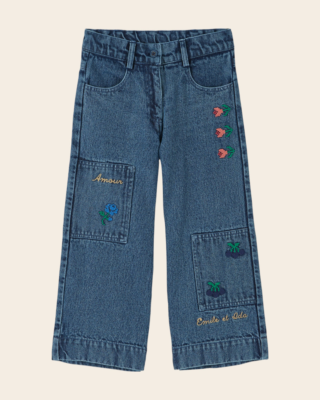 Pantalon - Brodé denim bleu