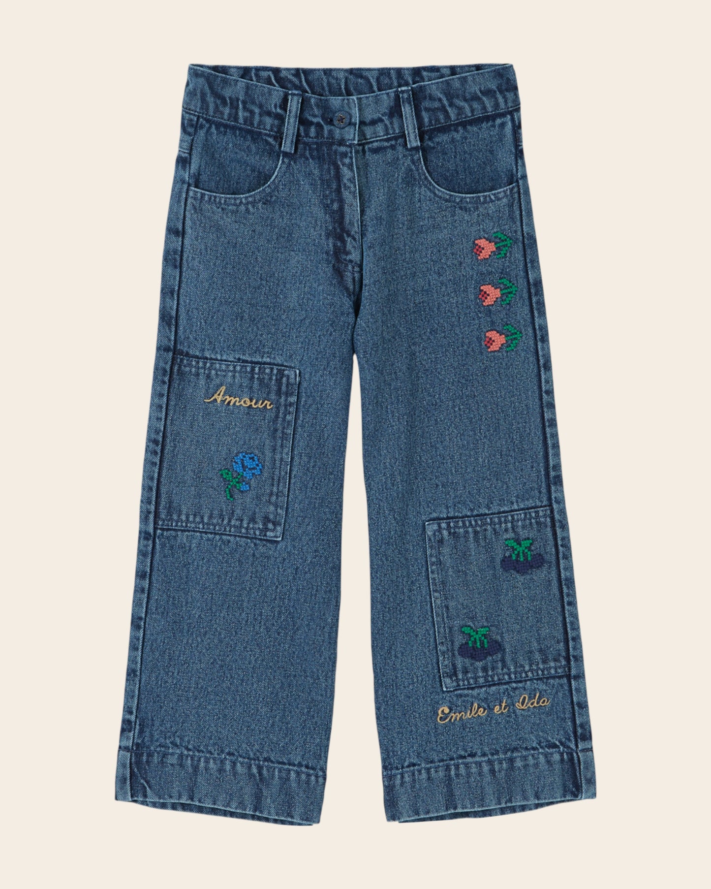 Pantalon - Brodé denim bleu