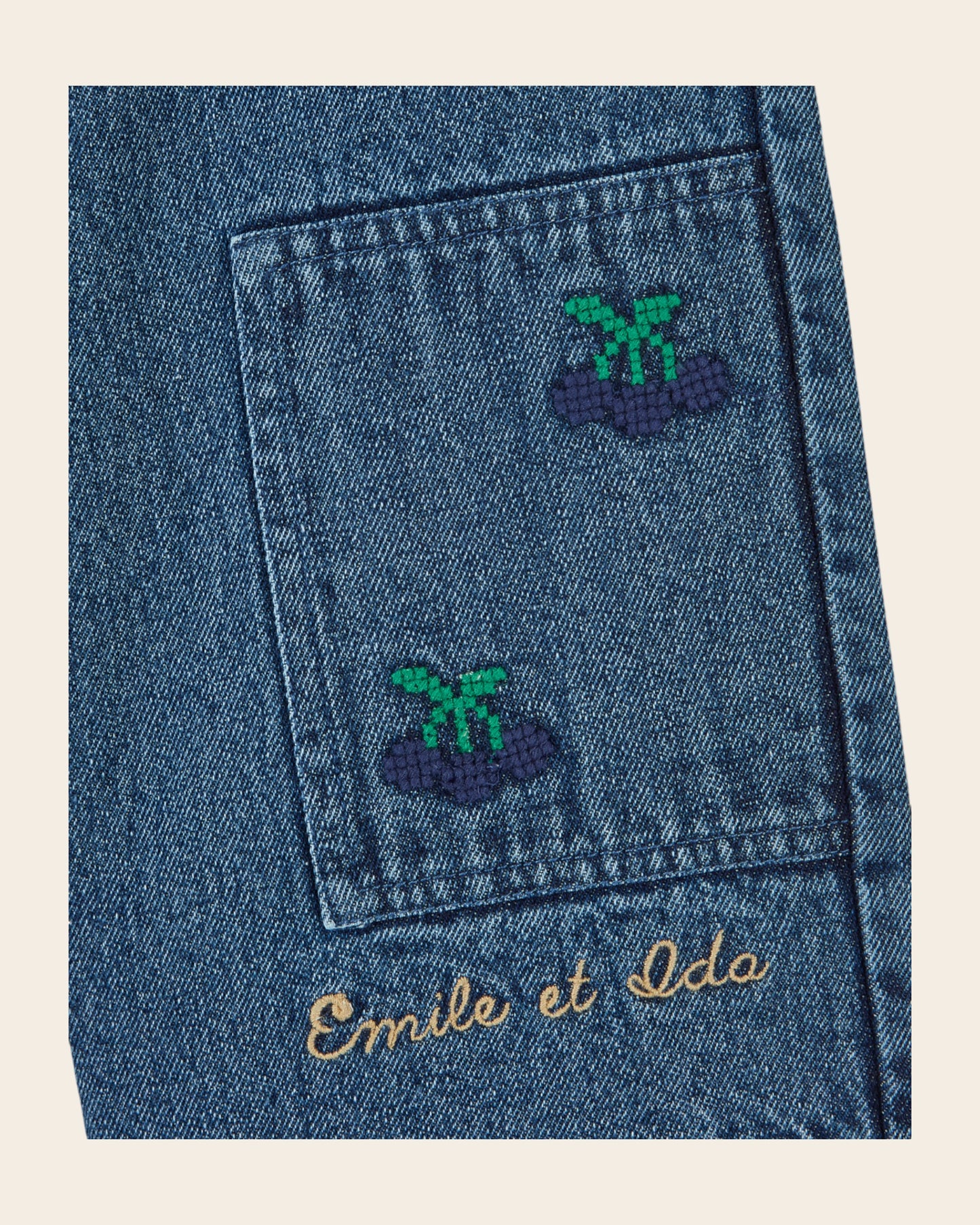 Pantalon - Brodé denim bleu