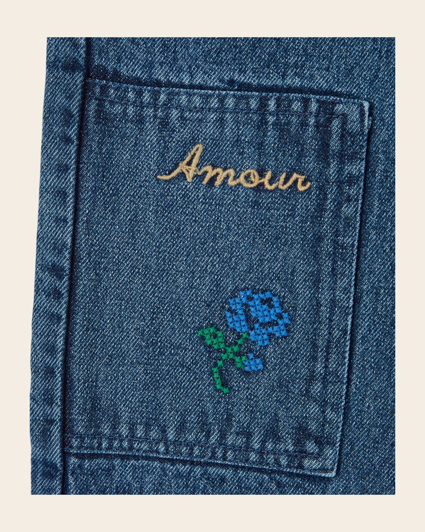 Pantalon - Brodé denim bleu