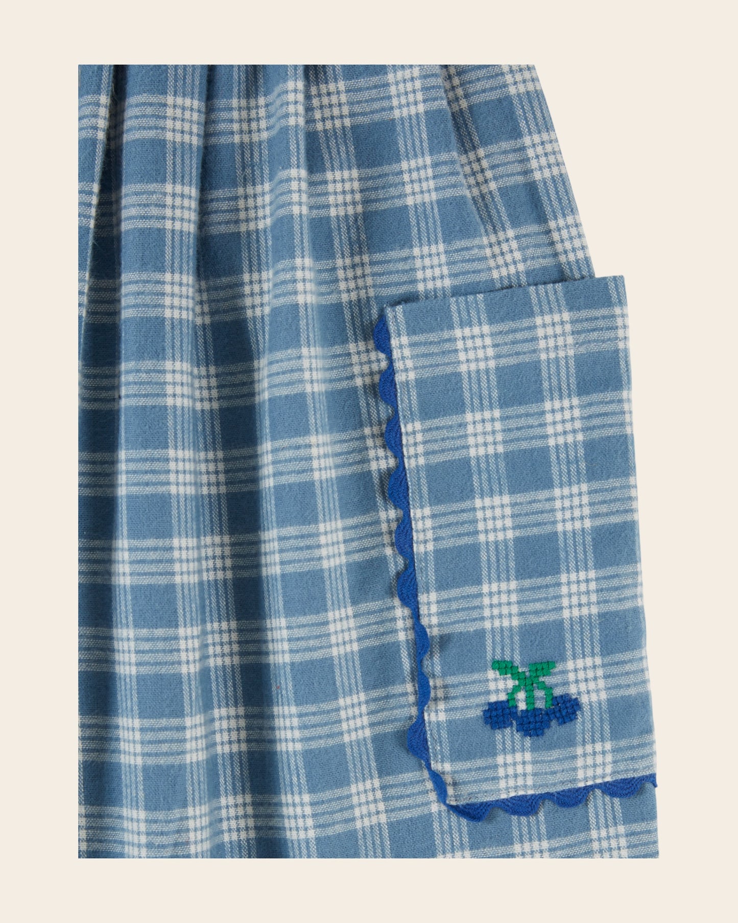 Pantalon - Poches brodées carreaux bleus