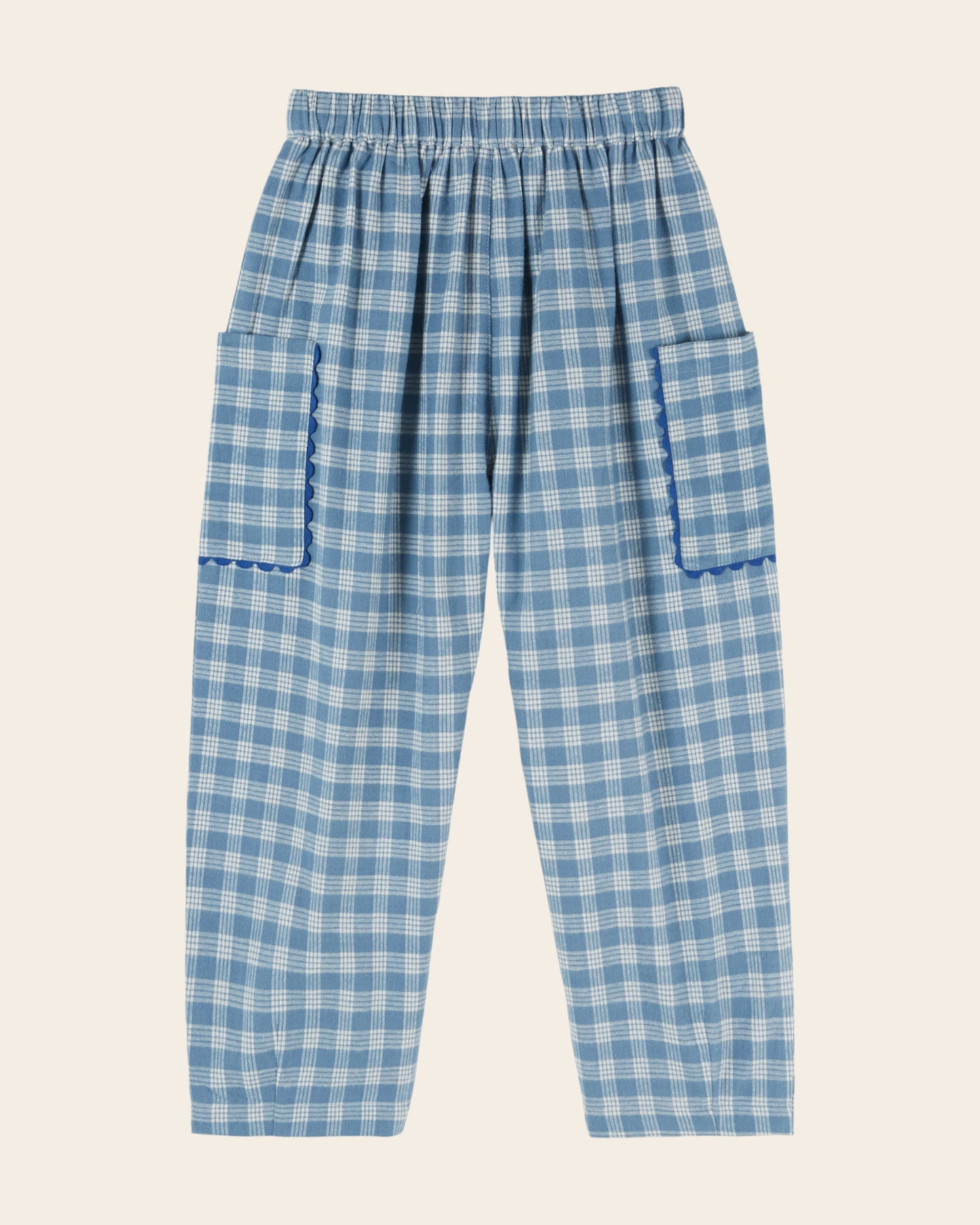Pantalon - Poches brodées carreaux bleus