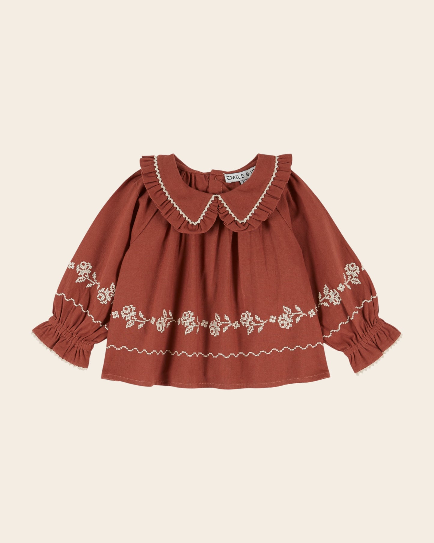 Blouse - Col volanté terracotta