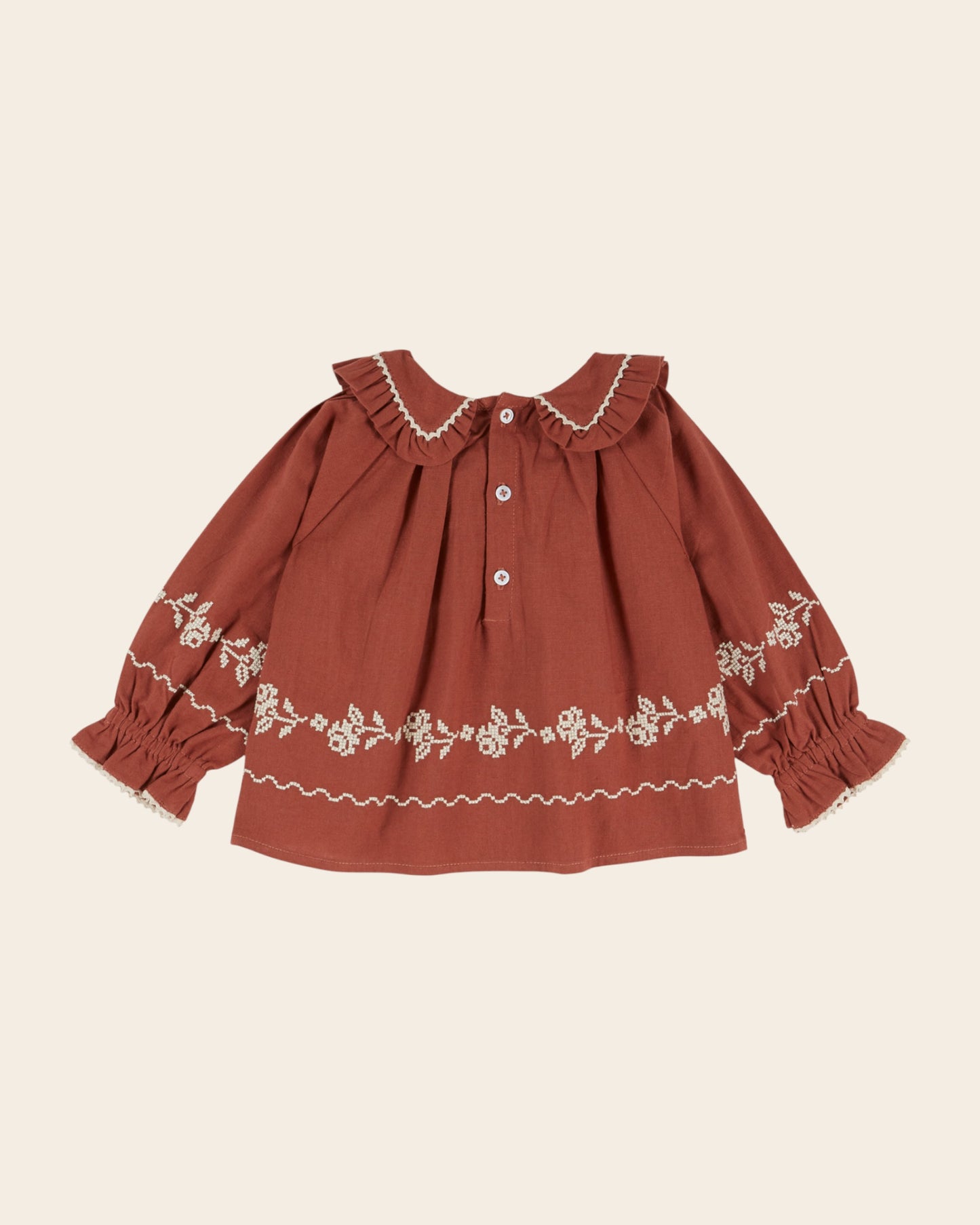 Blouse - Col volanté terracotta