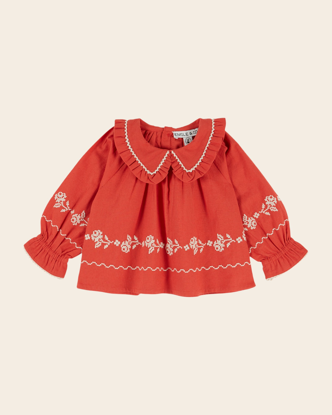 Blouse - Col volanté rouge