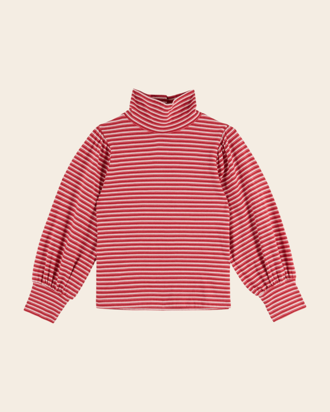 T-shirt manches longues - Col roulé rayé rouge et rose