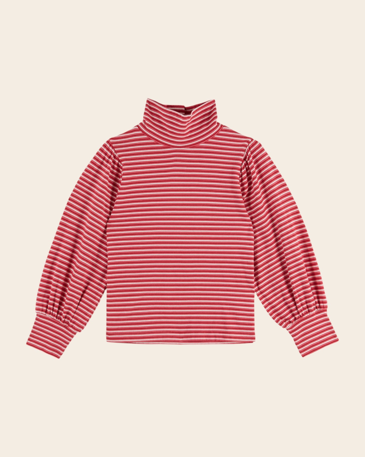 T-shirt manches longues - Col roulé rayé rouge et rose