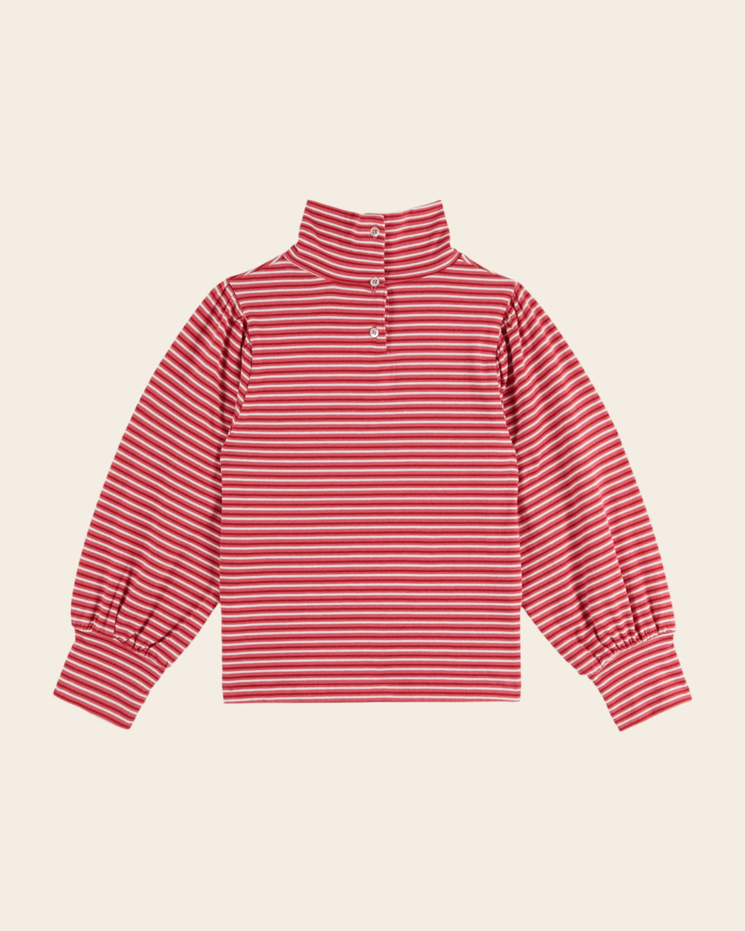 T-shirt manches longues - Col roulé rayé rouge et rose