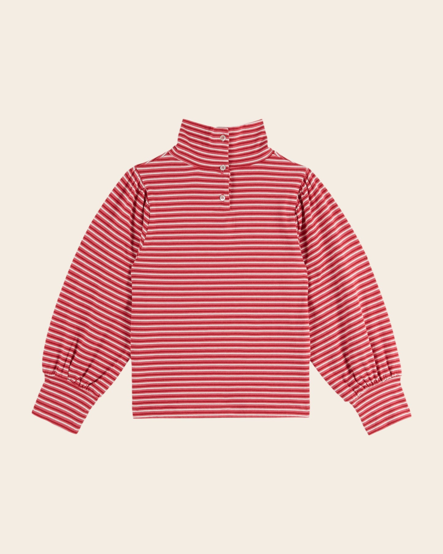 T-shirt manches longues - Col roulé rayé rouge et rose