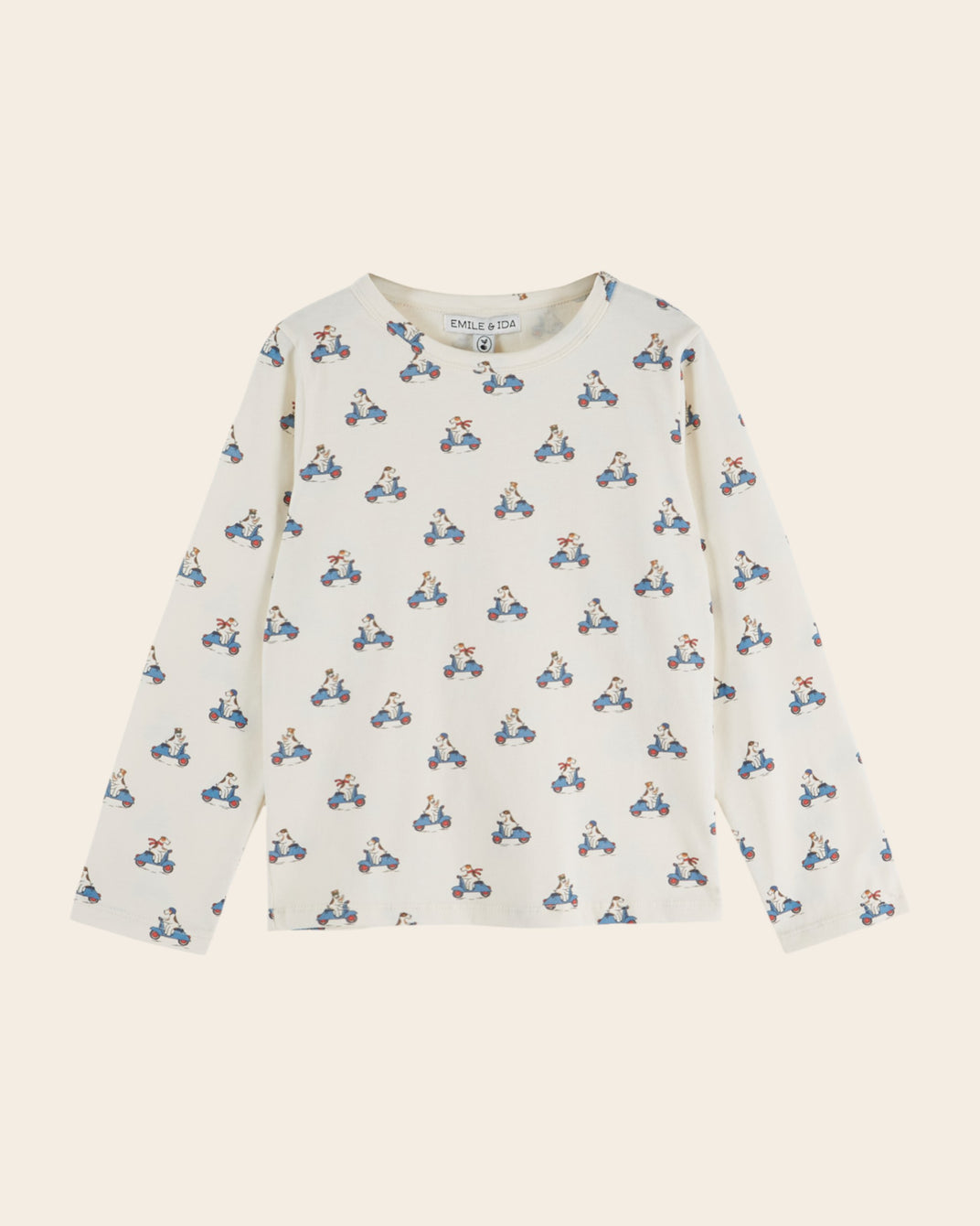 T-shirt manches longues - Chiens scooter écru