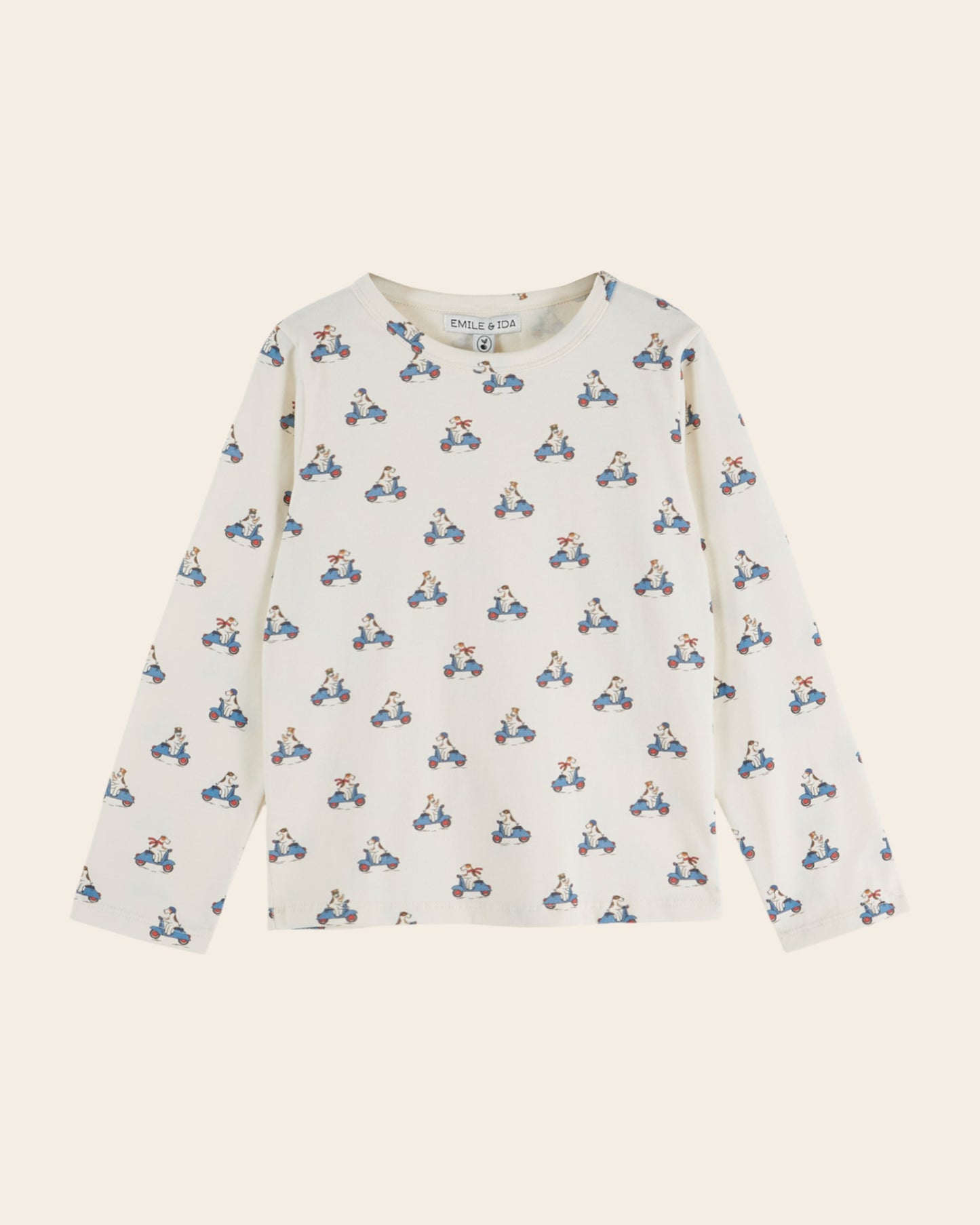 T-shirt manches longues - Chiens scooter écru