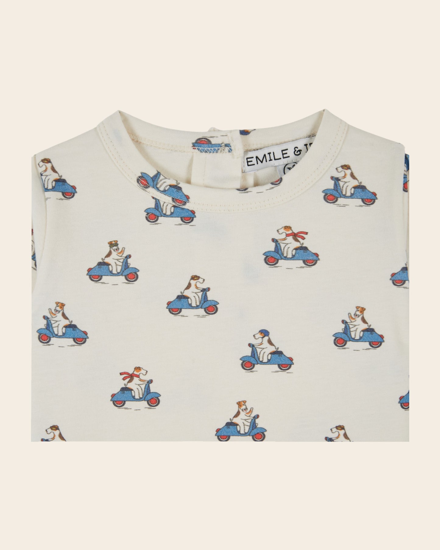 T-shirt manches longues - Chiens scooter écru