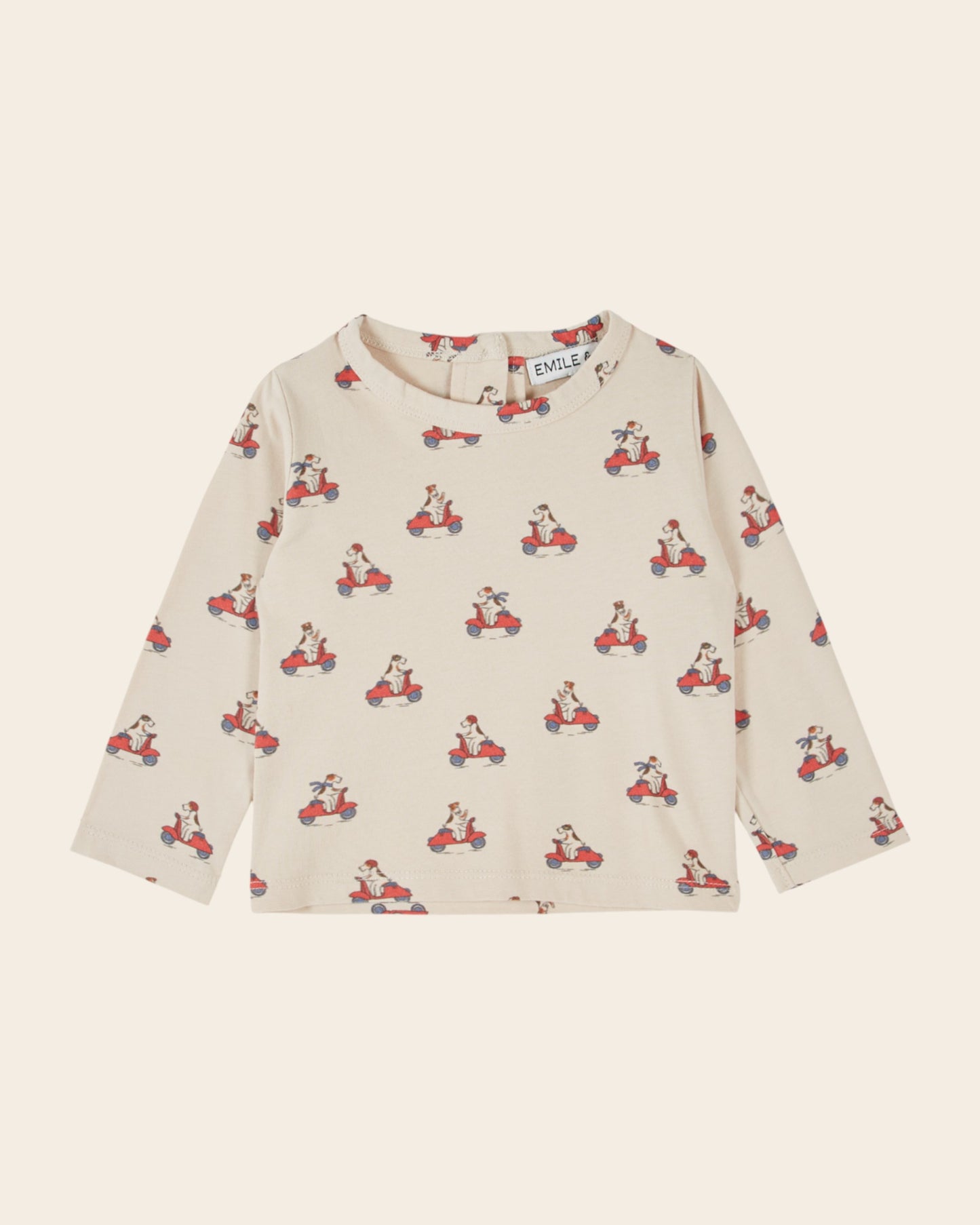 T-shirt manches longues - Chiens scooter beige