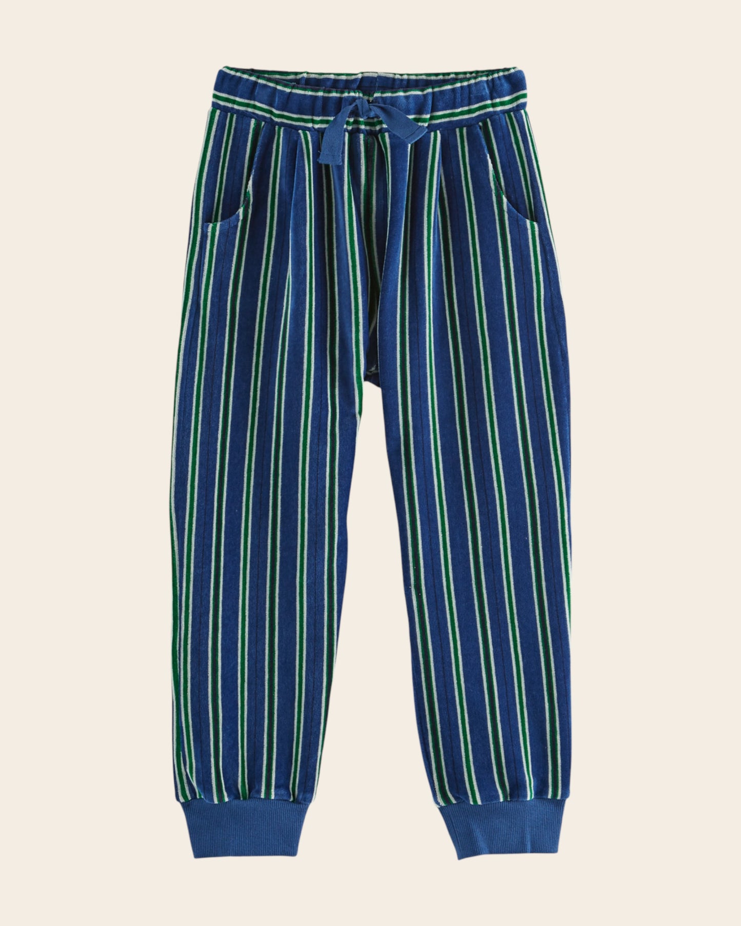 Pantalon jogger - Velours rayé bleu et vert