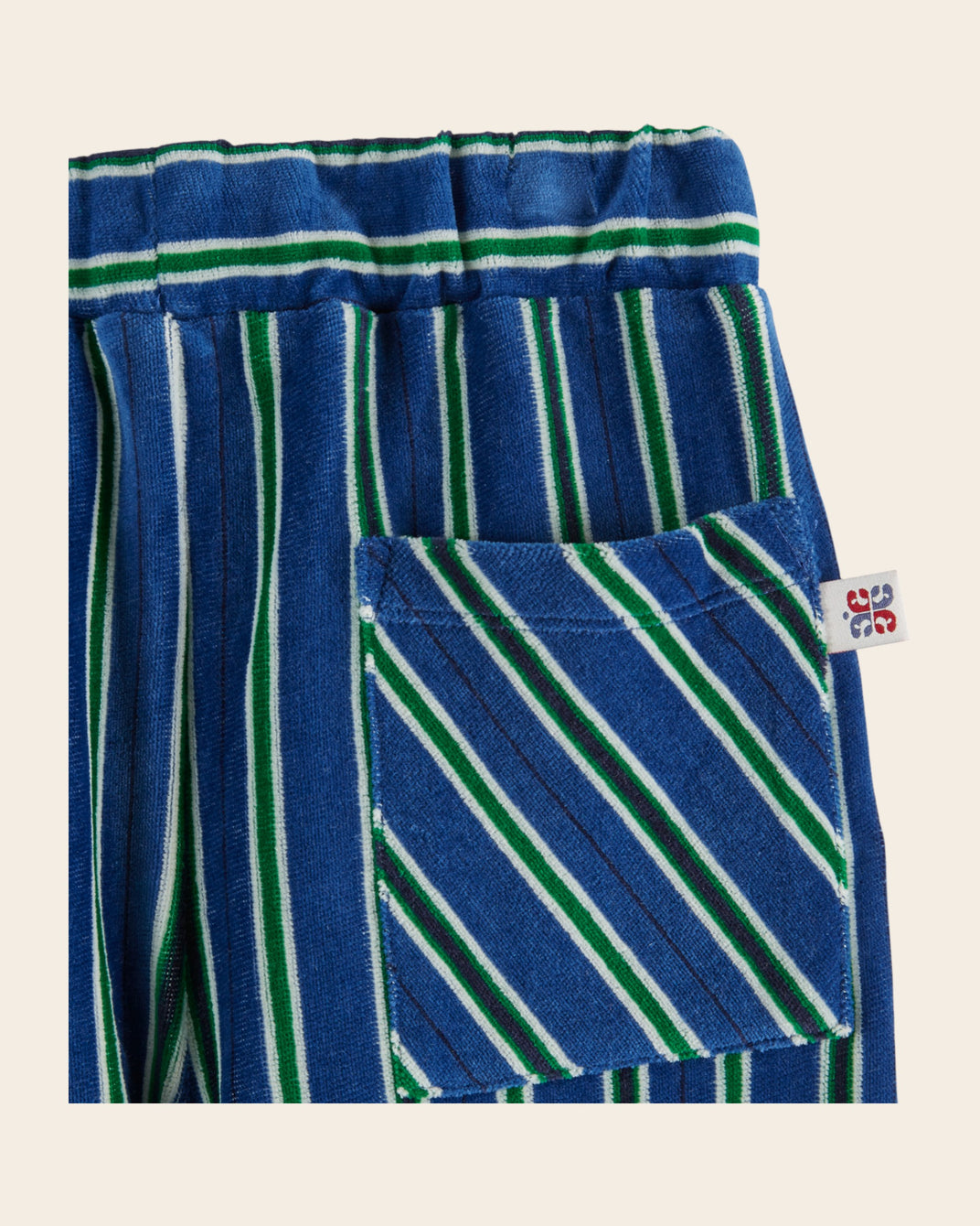 Pantalon jogger - Velours rayé bleu et vert