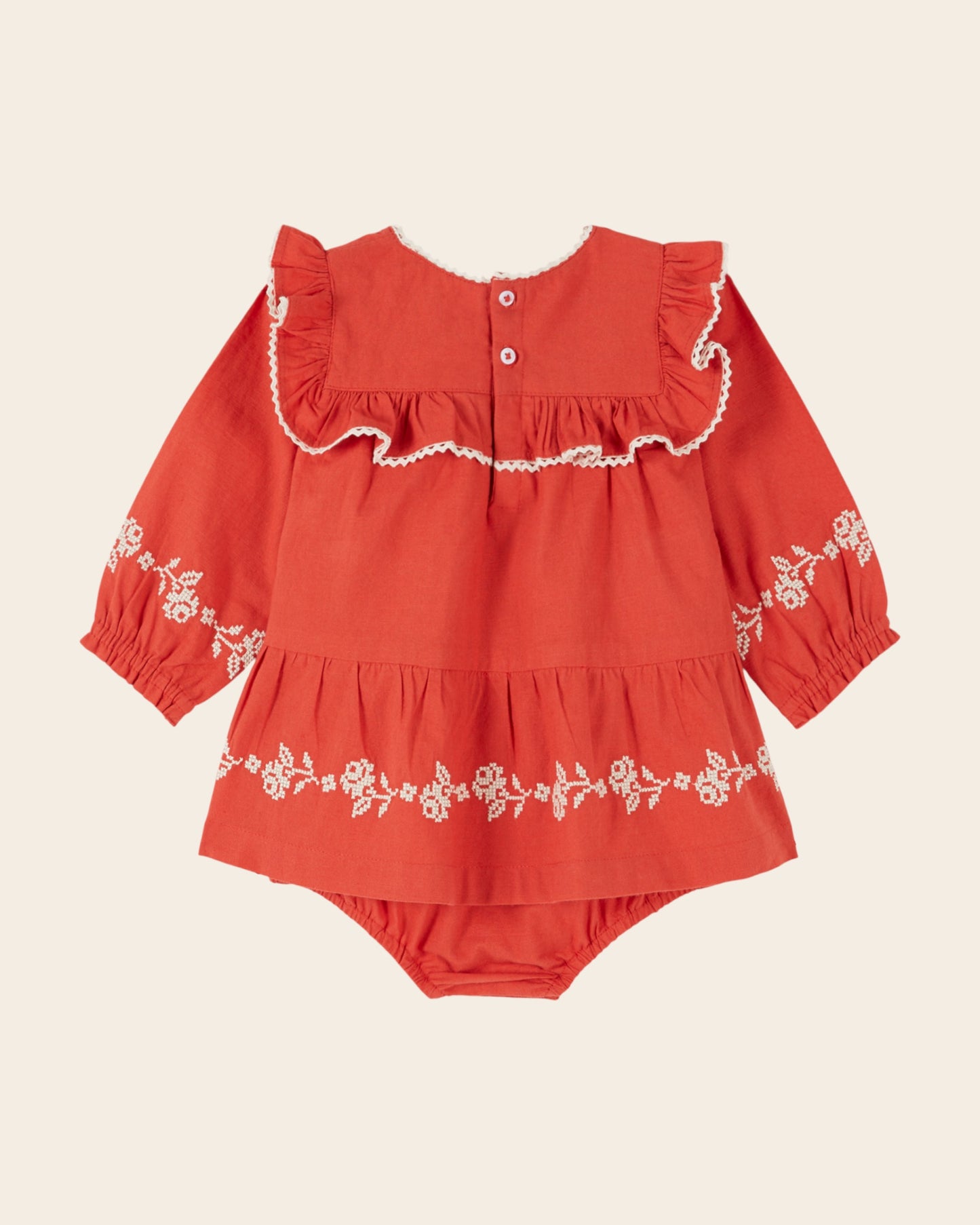 Robe barboteuse - Brodée rouge