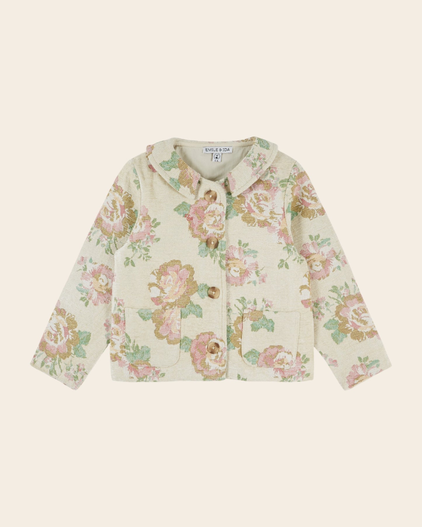 Veste - Jacquard fleuri beige