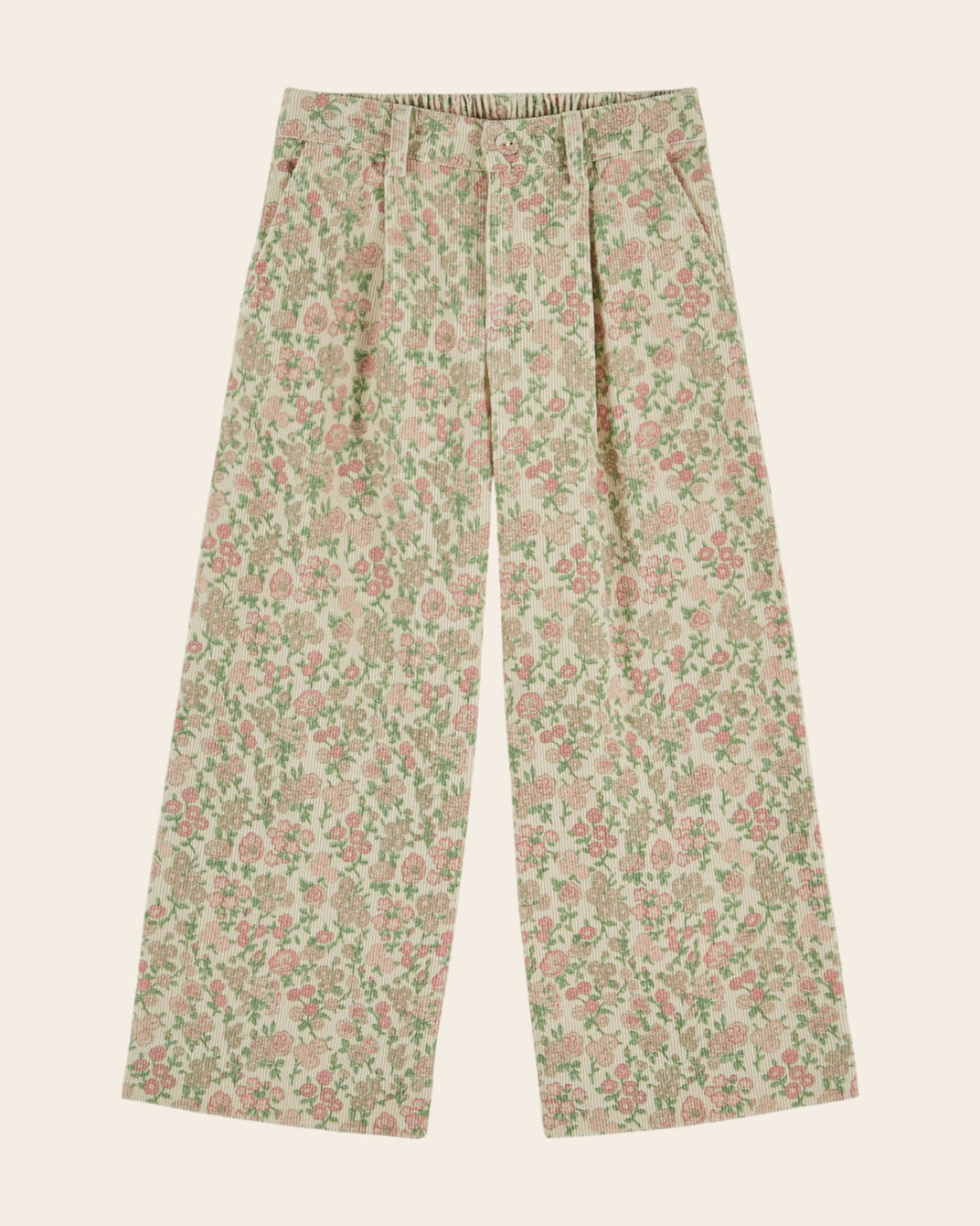 Pantalon - Velours fleuri vert
