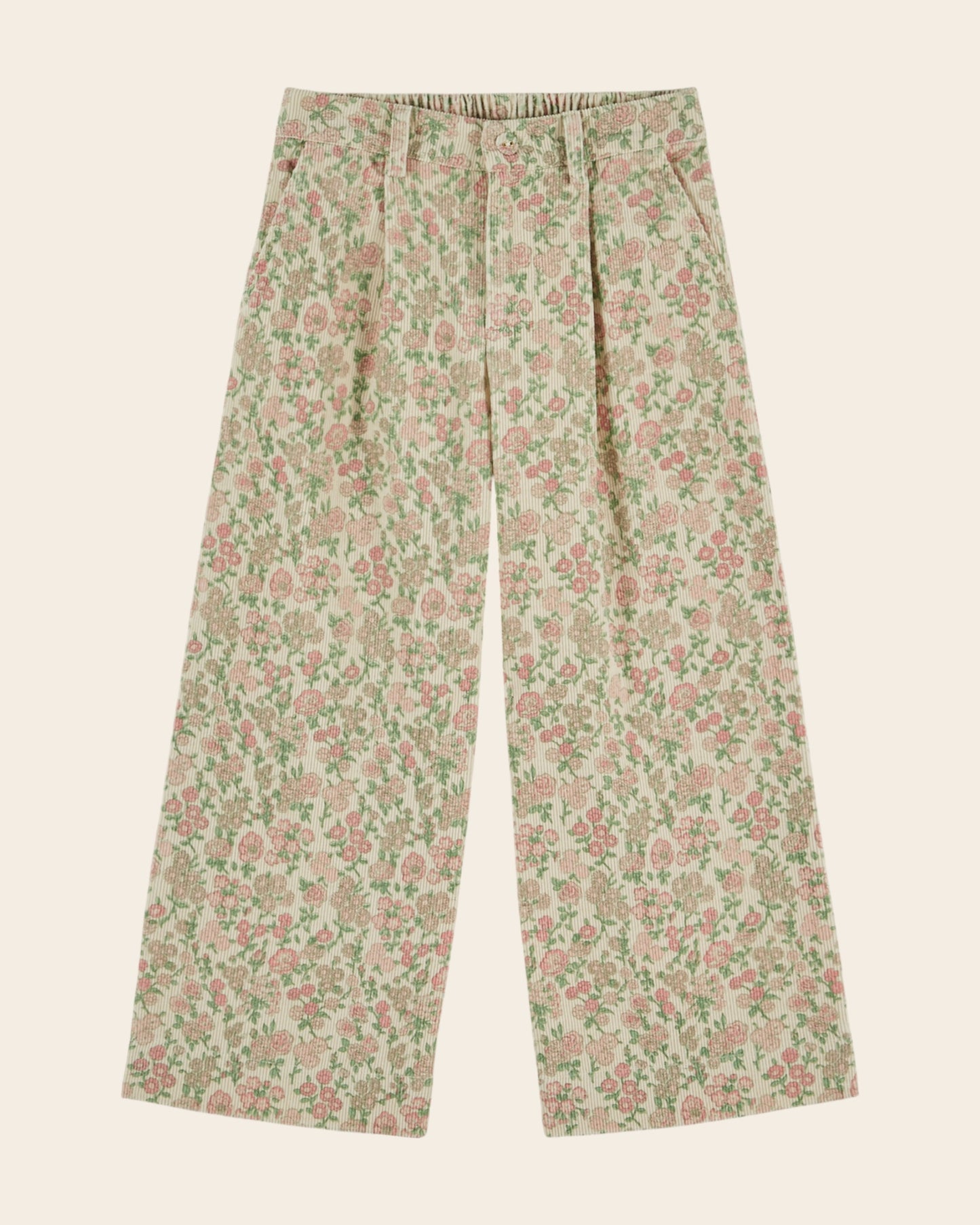 Pantalon - Velours fleuri vert