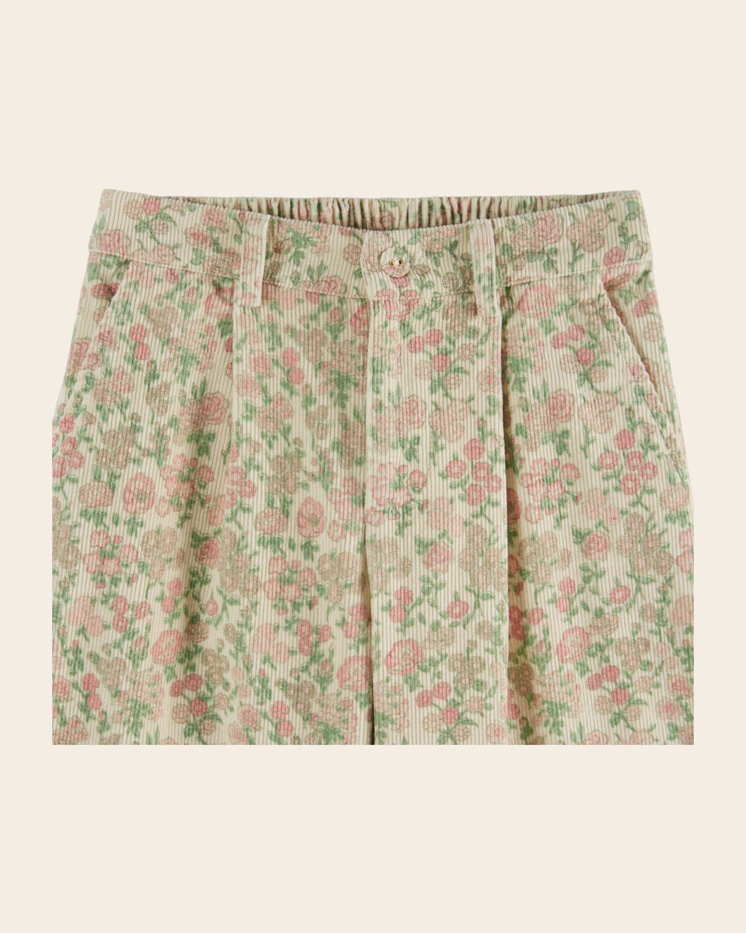 Pantalon - Velours fleuri vert