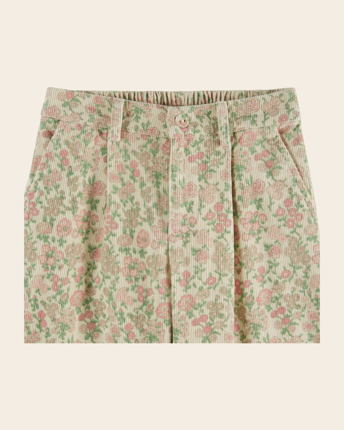 Pantalon - Velours fleuri vert