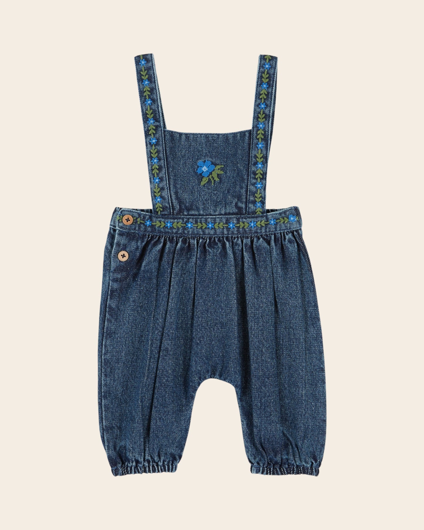 Salopette - Brodée denim bleu