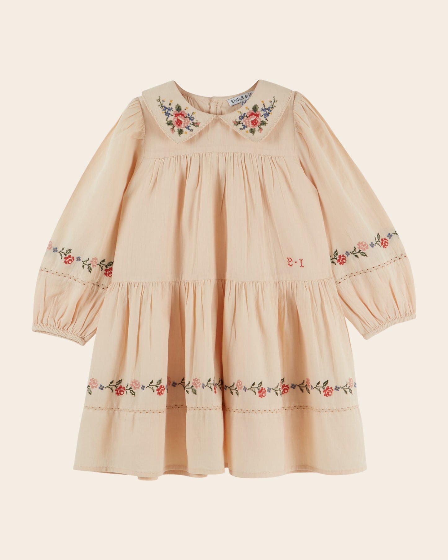 Robe - Brodée point de croix beige